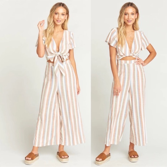 Show Me Your Mumu Val Jumpsuit Front Tie Striped Size S - Picture 2 of 11